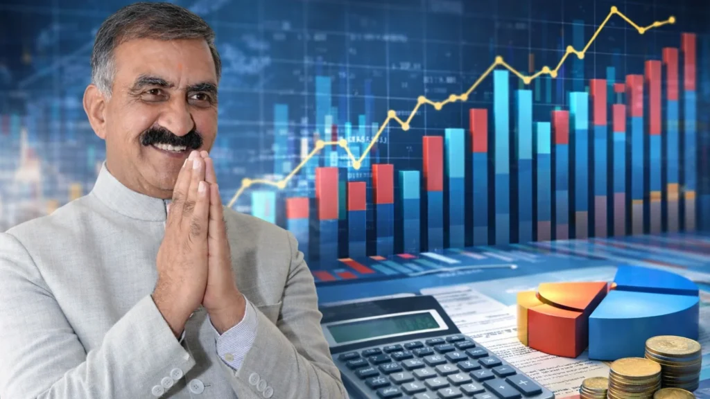 मुख्यमंत्री सुखविंदर सिंह सुक्खू के साथ वित्तीय ग्राफ और आंकड़े, जो हिमाचल बजट 2026 में कर्ज और घाटे को दर्शाते हैं