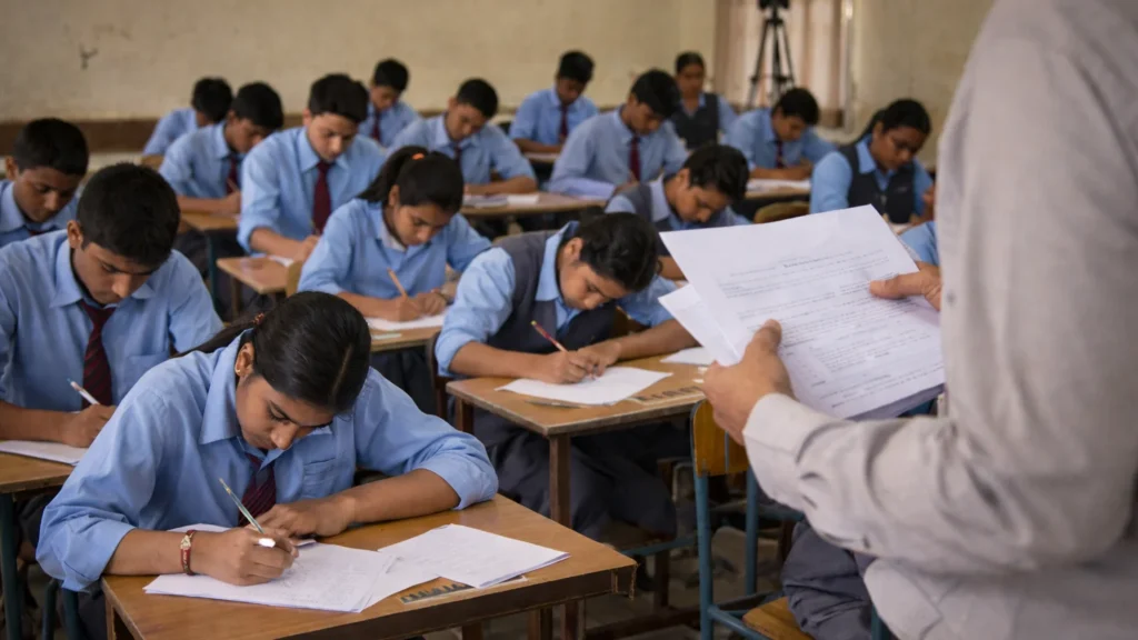 कांगड़ा में परीक्षा के दौरान उत्तर बताने का आरोप, शिक्षक निलंबित हिमाचल प्रदेश के कांगड़ा जिले के एक स्कूल में परीक्षा देते हुए छात्र