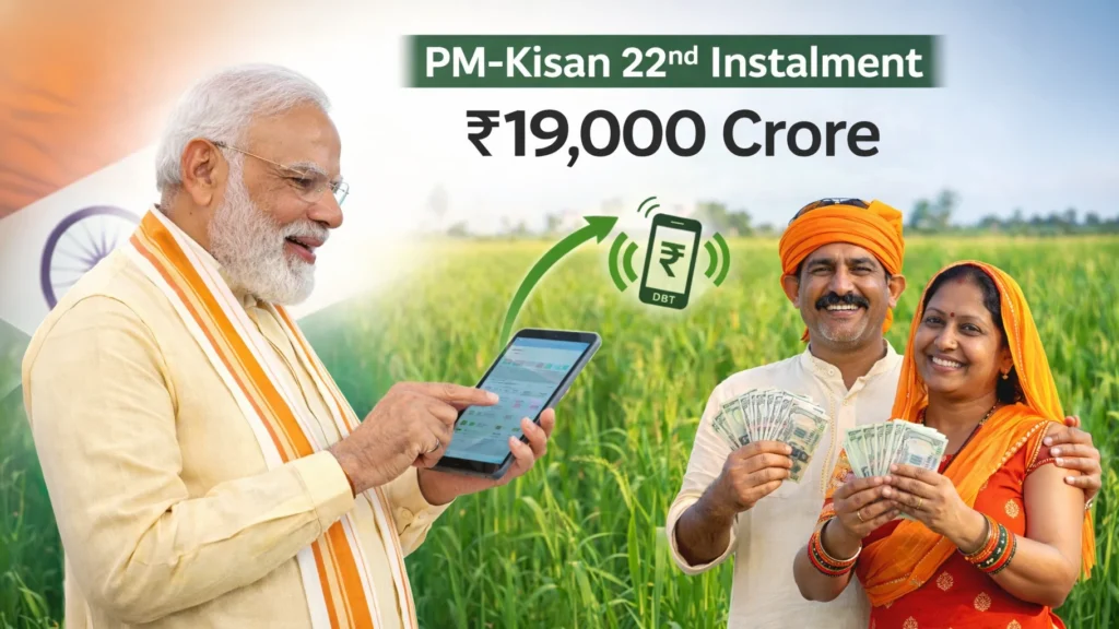 प्रधानमंत्री नरेंद्र मोदी किसानों के लिए PM-Kisan योजना की 22वीं किस्त जारी करते हुए